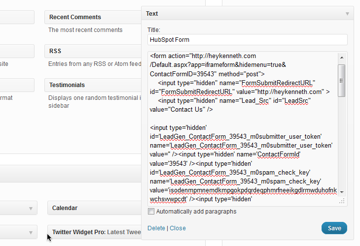 HubSpot Wordpress Form